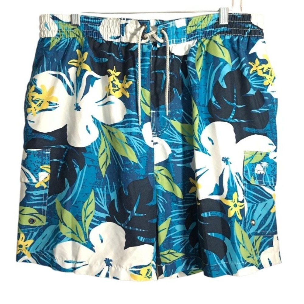 Caribbean Joe Men Swim Trunks L/G/G Brief Bathing Tropical Floral 100% Polyester
